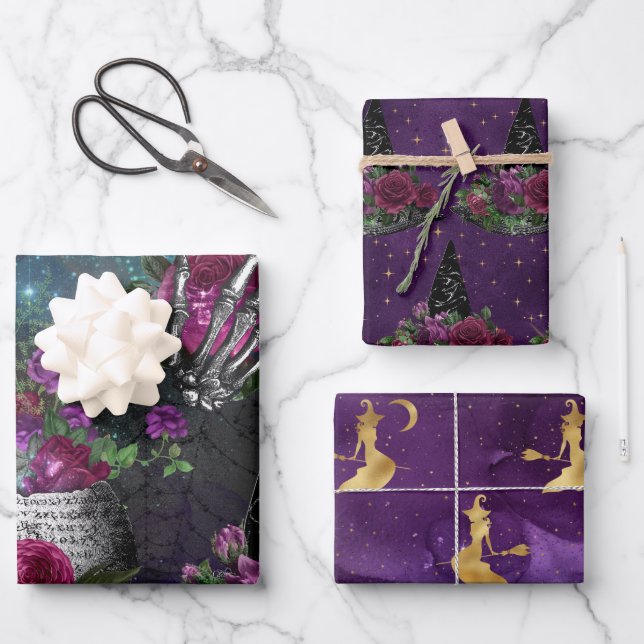 Romantische Gotische Hexe und Rose um Mitternacht Geschenkpapier Set (Vorderseite)