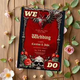 Romantische gotische Ikone: Herz, Rose, Schädel. Einladung