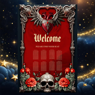Romantische gotische Ikone: Herz, Rose, Schädel. Poster