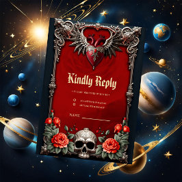 Romantische gotische Ikone: Herz, Rose, Schädel. RSVP Karte