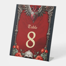 Romantische gotische Ikone: Herz, Rose, Schädel. Sockelschild