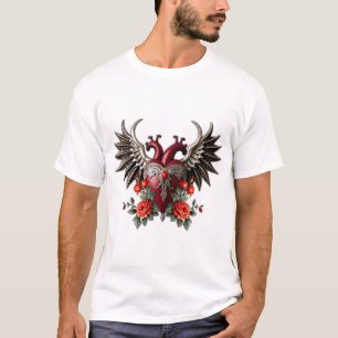 Romantische gotische Ikone: Herz, Rose, Schädel. T-Shirt
