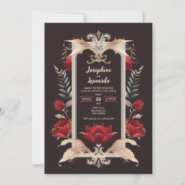 Romantische Gotische Rote Rose und Goldhochzeit Einladung