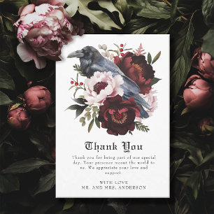 Romantische gotische Wasserfarbenraven-Hochzeit Dankeskarte