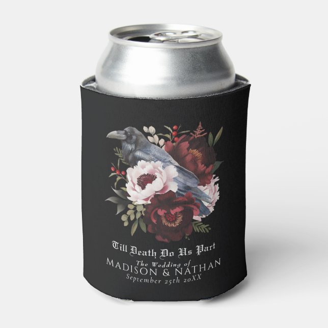 Romantische gotische Wasserfarbenraven-Hochzeit Dosenkühler (Kanne Vorderseite)
