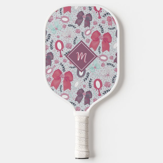 Romantische graue Bögen und Rose Pickleball Schläger (Vorderseite)