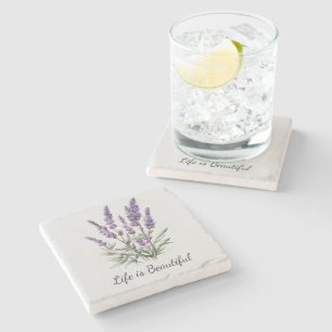 Romantische graue lila Lavendel Blumen Brausebad Steinuntersetzer