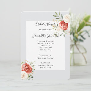 Romantische Graue Rote Creme Rosen Brautparty Einladung