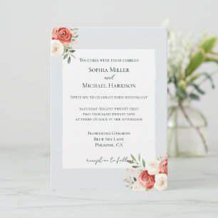 Romantische graue rote cremige Rosen Hochzeit Einladung