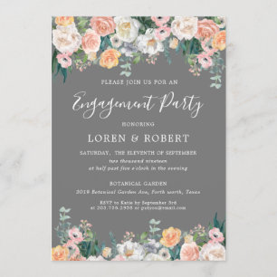 Romantische, graue und blütige Engagement Party Einladung
