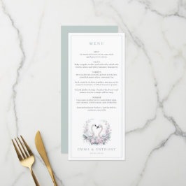 Romantische Grün-Schwan-Hochzeit Menükarte