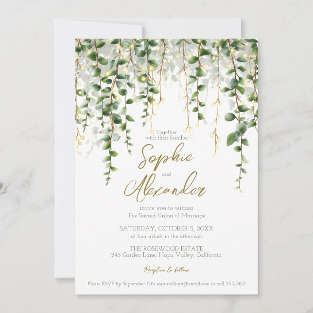 Romantische Grünanlage Garland Hochzeit Einladung (Vorderseite)