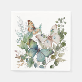 Romantische grüne Blume und Schmetterling Serviette