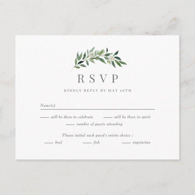 Romantische Grüne Hochzeit RSVP Reply Card Postkarte (Vorderseite)