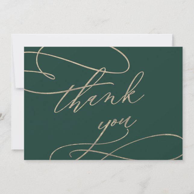 Romantische grüne Kalligrafie Hochzeit Danke Karte (Vorderseite)