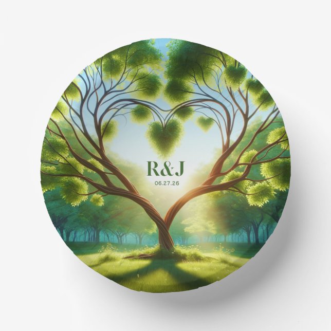 Romantische Grüne Monogramm-Hochzeit Pappteller (Vorderseite)