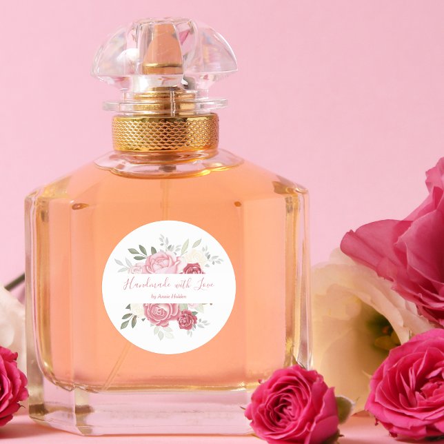 Romantische Handarbeit mit Liebe Pink Floral Bouqu Runder Aufkleber (Von Creator hochgeladen)