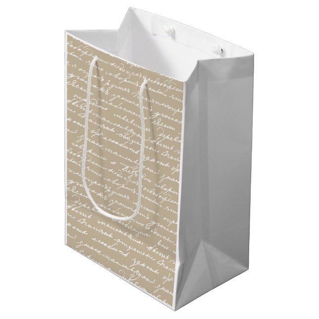 Romantische Handschrift Liebe Letter Writer Author Mittlere Geschenktüte (Vorderseite Schrägansicht)
