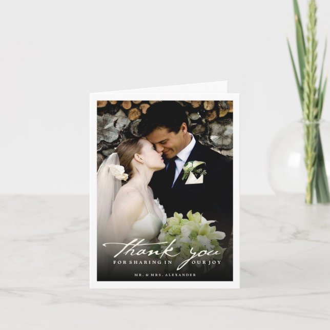 Romantische Handschrift Stilvolle Foto Hochzeit Dankeskarte (Vorderseite)