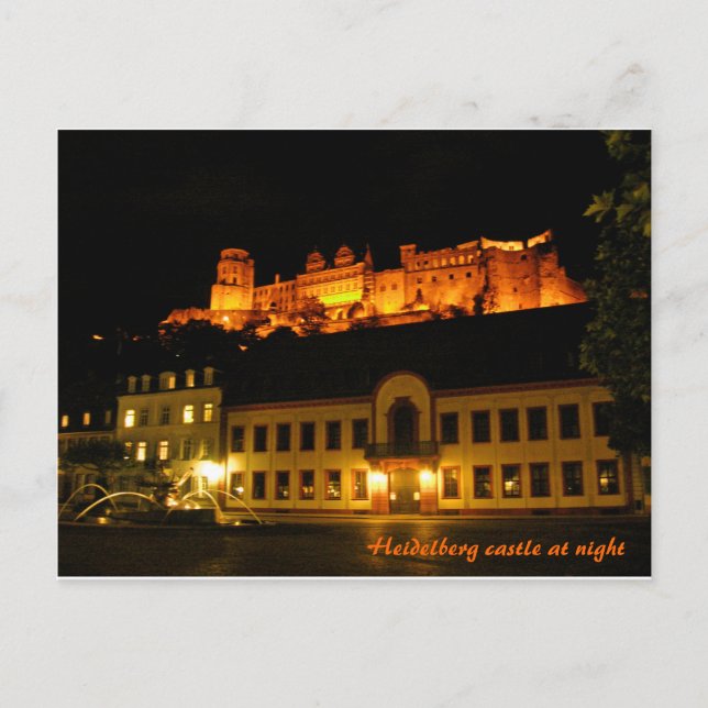 Romantische Heidelberger Burg nachts Postkarte (Vorderseite)
