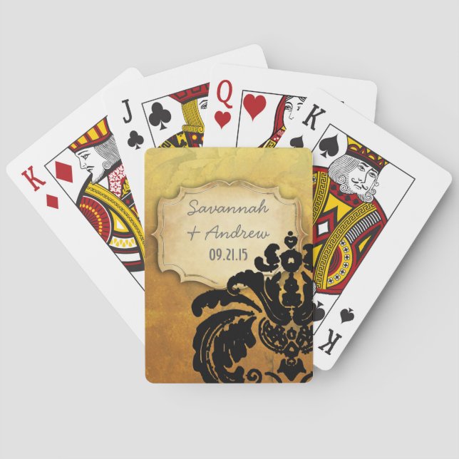 Romantische Heirloom Vintag Gold Rose Schwarzer Da Spielkarten (Rückseite)