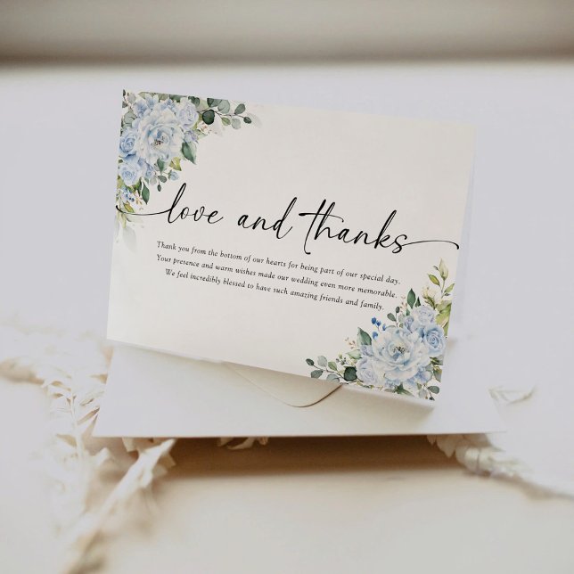 Romantische hellblaue Blumenhochzeit Dankeskarte (Von Creator hochgeladen)