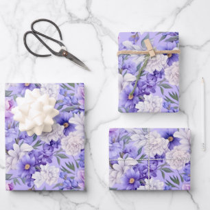 Romantische, hellviolette Blumen Geschenkpapier Set