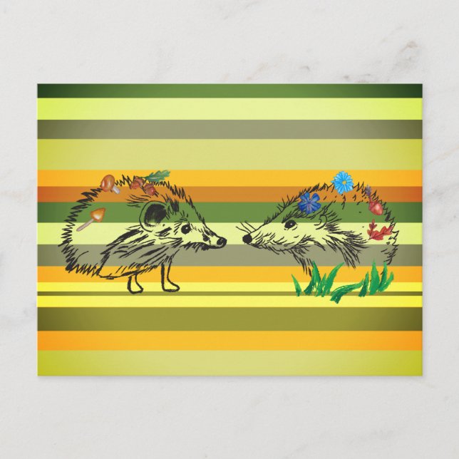Romantische Herbst-Postkarten-Igel Zeichnend Postk Postkarte (Vorderseite)