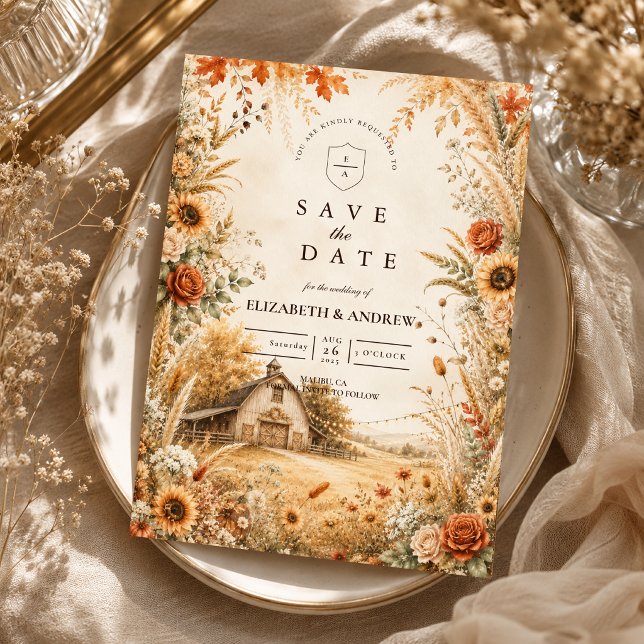 Romantische Herbst-Scheunen-Hochzeit Save The Date (Von Creator hochgeladen)