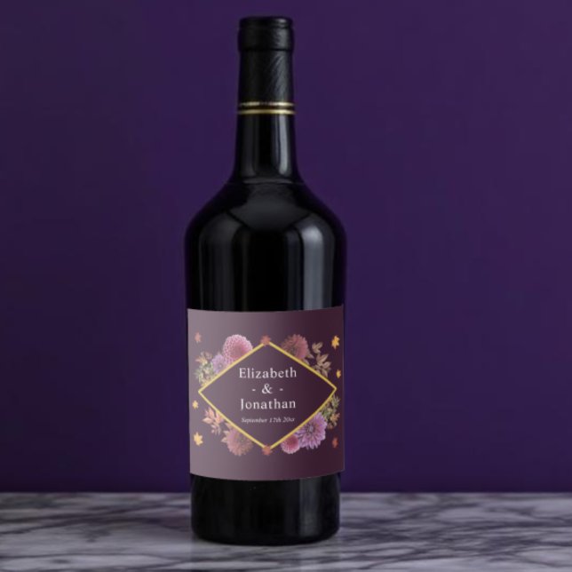 Romantische Herbstdahlia Hochzeit Alkoholflaschenetikett (Von Creator hochgeladen)