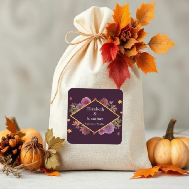 Romantische Herbstdahlia Hochzeit Quadratischer Aufkleber (Von Creator hochgeladen)
