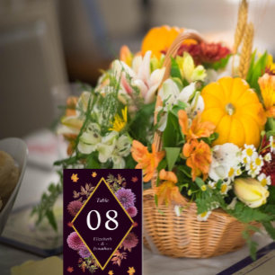 Romantische Herbstdahlia Hochzeit Tischnummer