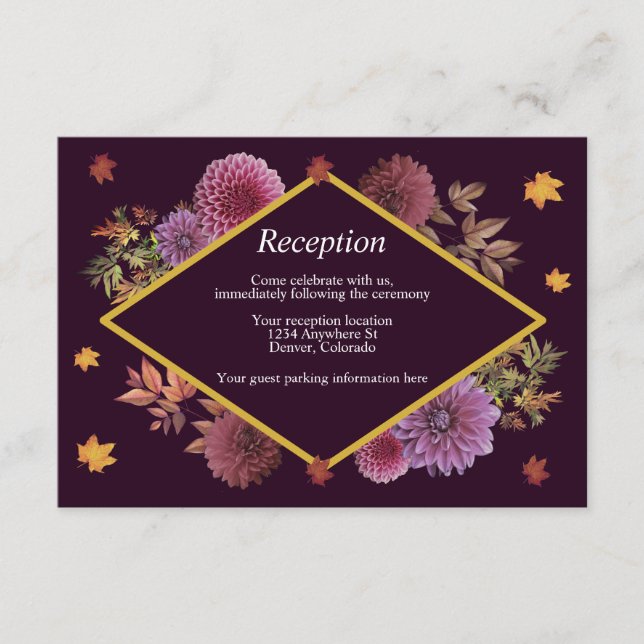Romantische Herbstdahlia Hochzeitsempfehlung Begleitkarte (Vorderseite)