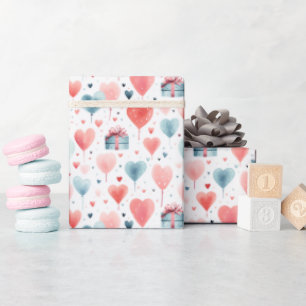 Romantische Herzblasen und Geschenke Wasserfarben Geschenkpapier