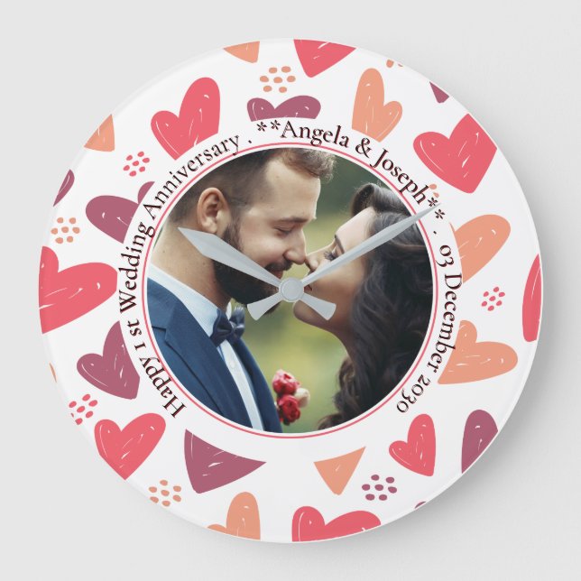 Romantische Herzen - Geschenke zum Foto - Geschenk Große Wanduhr (Vorderseite)
