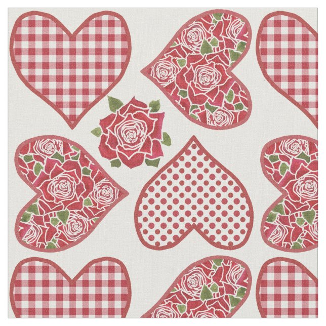 Romantische Herzen und Rosen-Muster-Gewebe Stoff (Nahaufnahme)