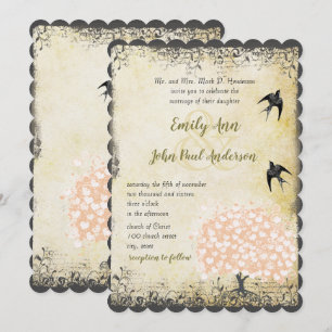 Romantische Herzenleder Rosa Tree Love Bird Weddin Einladung