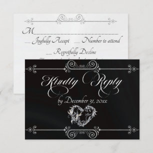 Romantische Herzrolle - Schwarz RSVP Karte