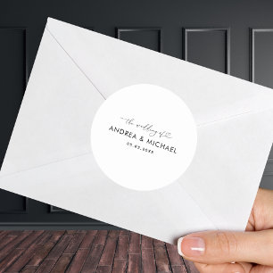 Romantische Herzschrift: Hochzeit Minimalistischer Runder Aufkleber