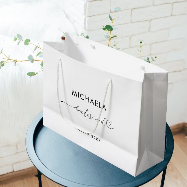 Romantische Herzschrift White Minimalistisch Bride Große Geschenktüte (Von Creator hochgeladen)