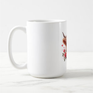 Romantische Highland-Kuh mit Rosen und Herzen – Wh Kaffeetasse