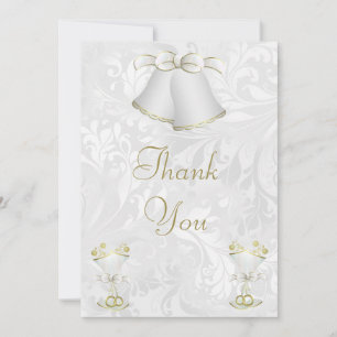 Romantische Hochzeit Bell u. Sektkelche Dankeskarte