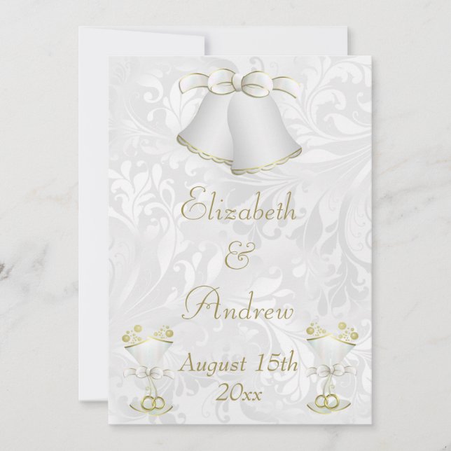 Romantische Hochzeit Bell u. Sektkelche Einladung (Vorderseite)