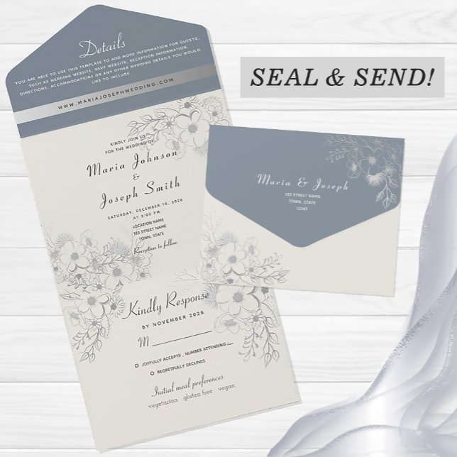 Romantische Hochzeit der Blauen Flora All In One Einladung (Von Creator hochgeladen)