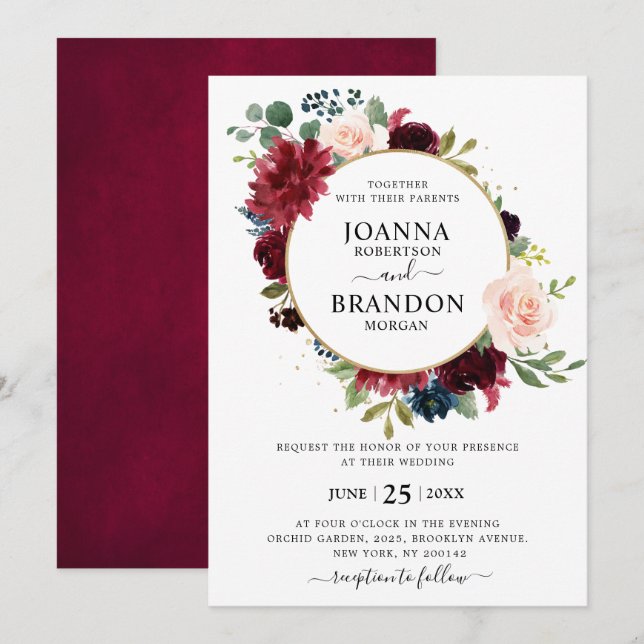 Romantische Hochzeit der Blush Navy Blues Einladung (Vorne/Hinten)
