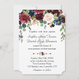 Romantische Hochzeit der Burgundy Navy Einladung