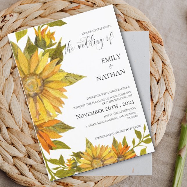 Romantische Hochzeit der Gelbblütenblume Einladung (Romantic Yellow Sunflower Floral Wedding Invitation)