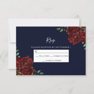 Romantische Hochzeit der Marine und Rote Rose RSVP Karte