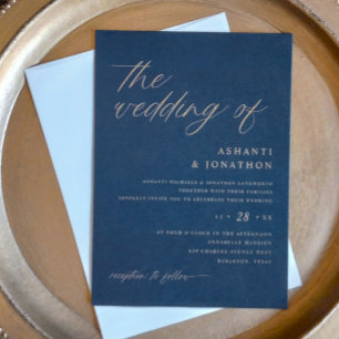 Romantische Hochzeit der modernen Marine mit Blau Einladung