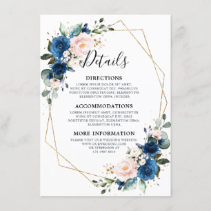 Romantische Hochzeit der Navy Blush Floral Geometr Begleitkarte